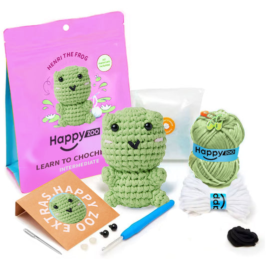 Frankie the Frog - Happy Zoo Beginners Crochet Kit - Perfect Gift with Step-by-Step Video Tutorial
