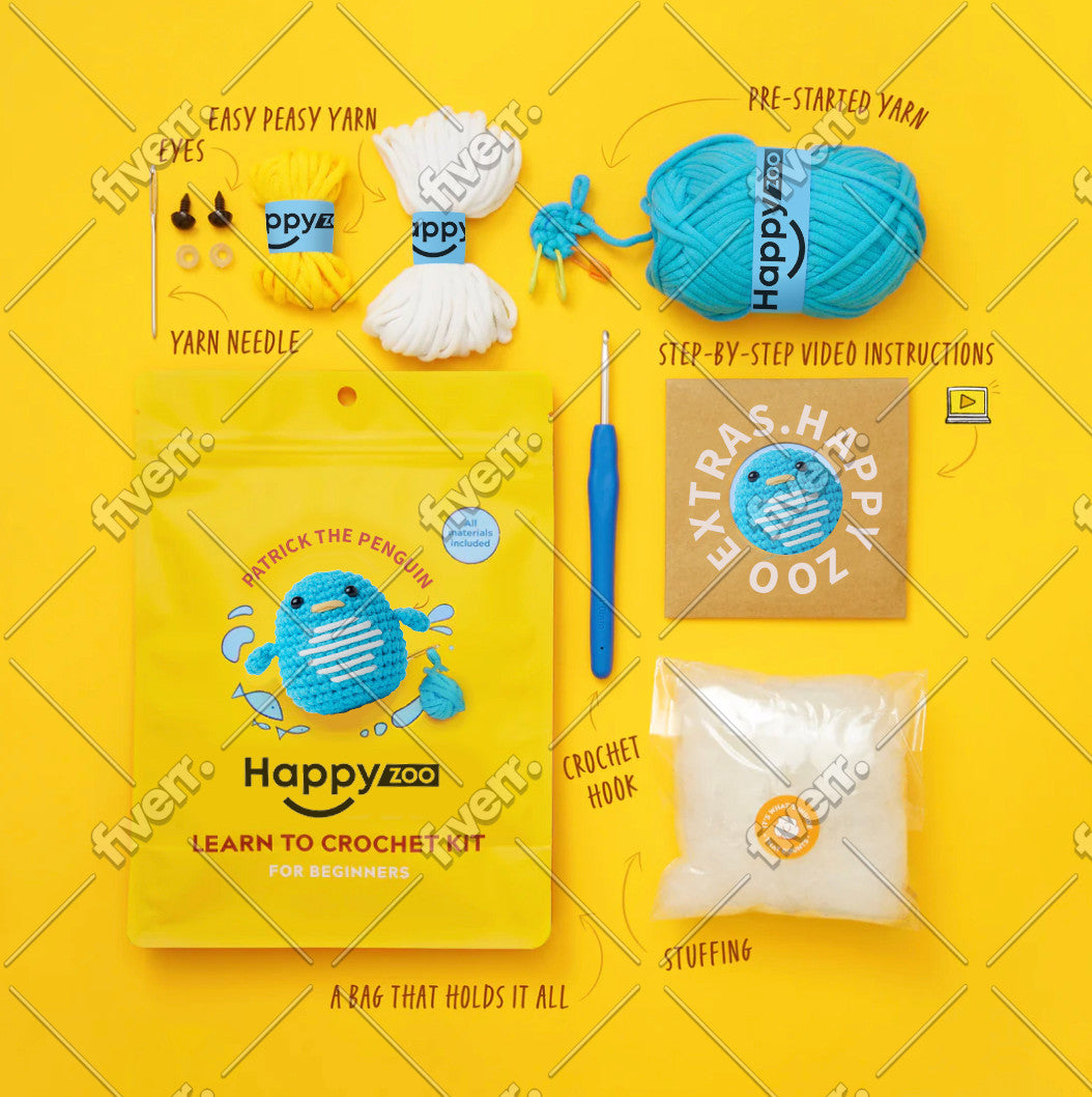 Patrick the Penguin - Happy Zoo Beginners Crochet Kit - Perfect Gift with Step-by-Step Video Tutorial