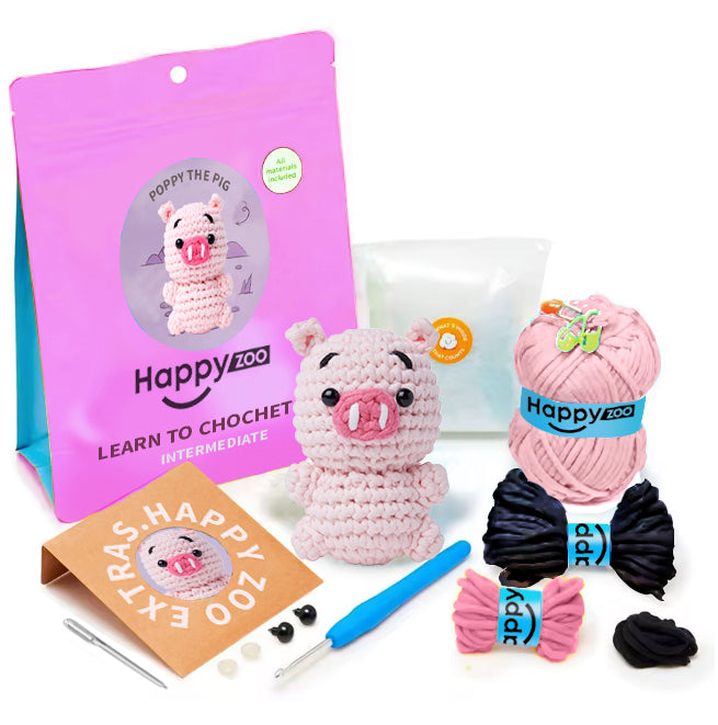 Poppy the Pig - Happy Zoo Beginners Crochet Kit - Perfect Gift with Step-by-Step Video Tutorial