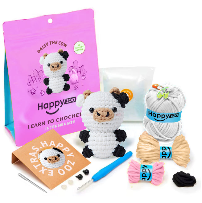 Daisy the Cow - Happy Zoo Beginners Crochet Kit - Perfect Gift with Step-by-Step Video Tutorial