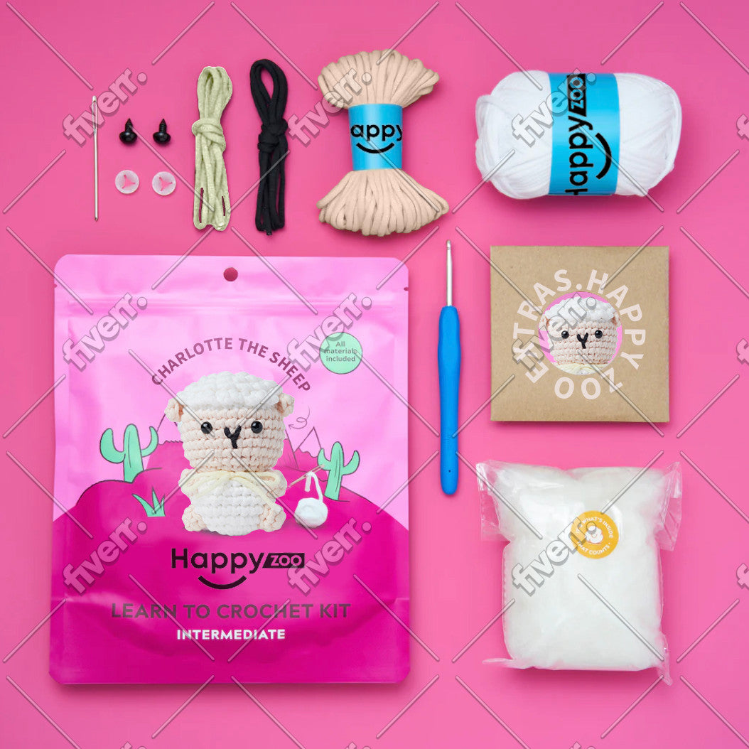 Charlotte the Sheep - Happy Zoo Beginners Crochet Kit - Perfect Gift with Step-by-Step Video Tutorial