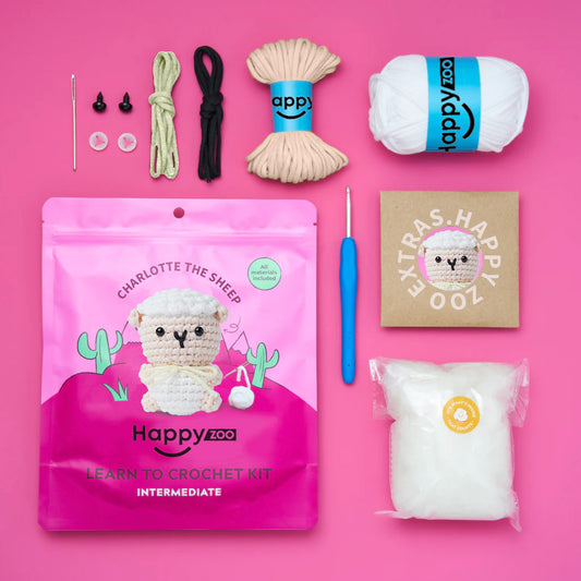 Charlotte the Sheep - Happy Zoo Beginners Crochet Kit - Perfect Gift with Step-by-Step Video Tutorial
