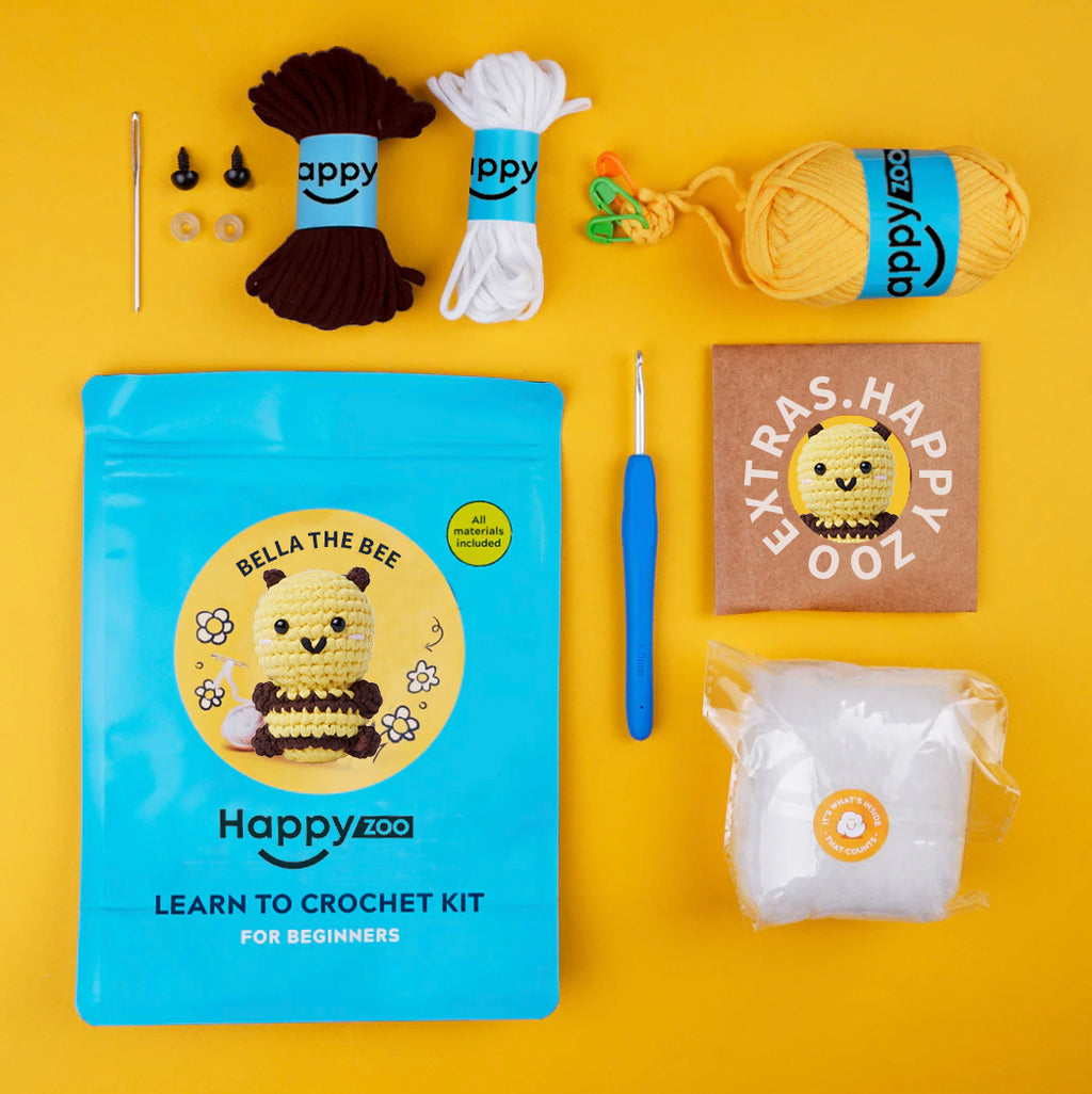 Bella the Bee - Happy Zoo Beginners Crochet Kit - Perfect Gift with Step-by-Step Video Tutorial