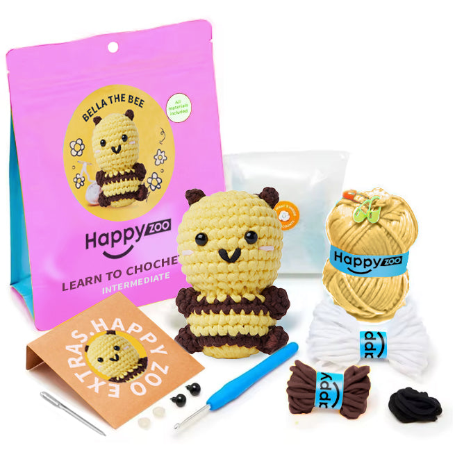 Bella the Bee - Happy Zoo Beginners Crochet Kit - Perfect Gift with Step-by-Step Video Tutorial