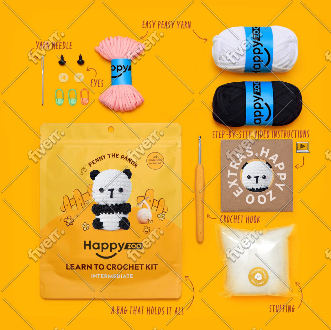 Penny the Panda - Happy Zoo Beginners Crochet Kit - Perfect Gift with Step-by-Step Video Tutorial