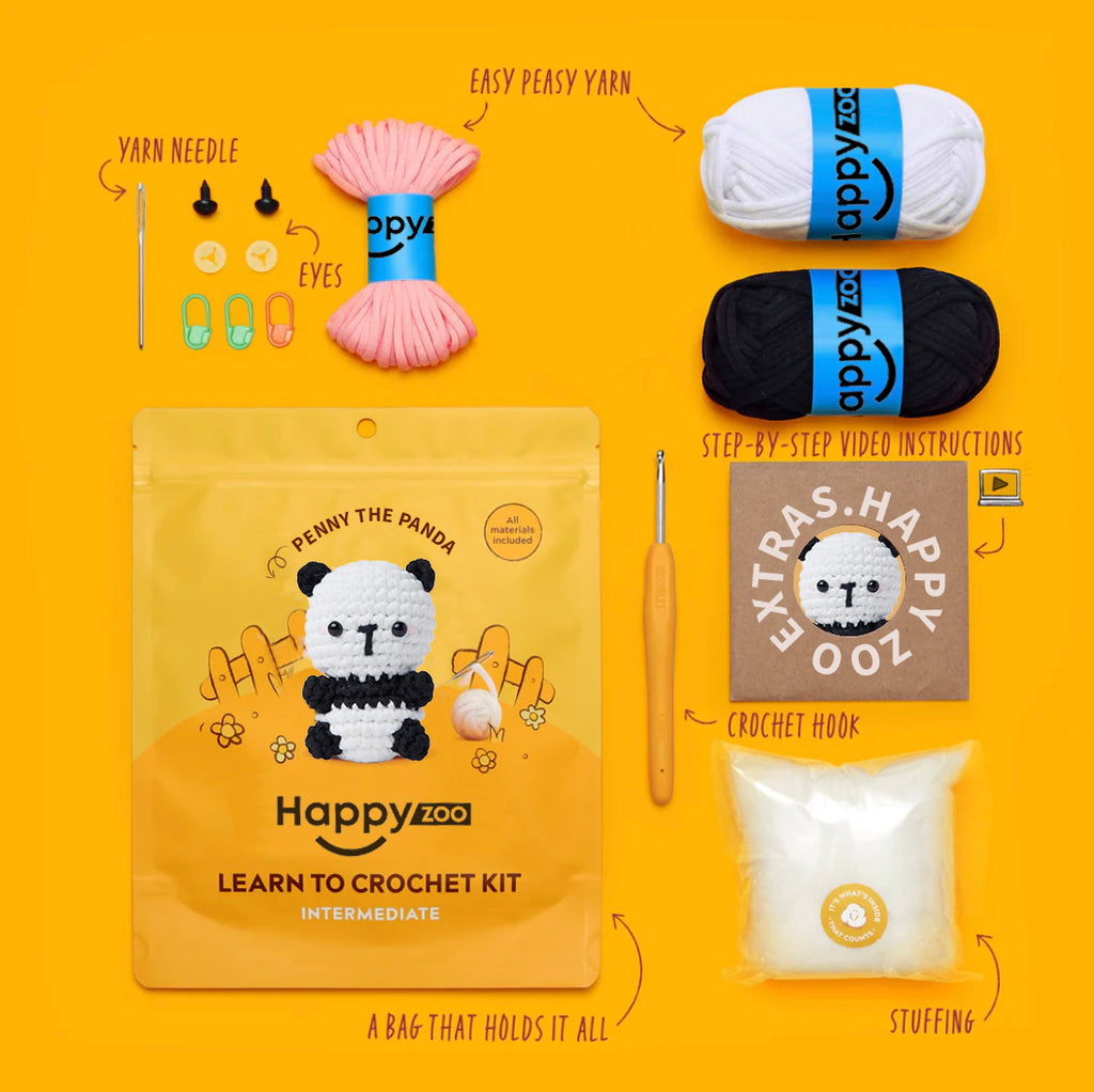 Penny the Panda - Happy Zoo Beginners Crochet Kit - Perfect Gift with Step-by-Step Video Tutorial
